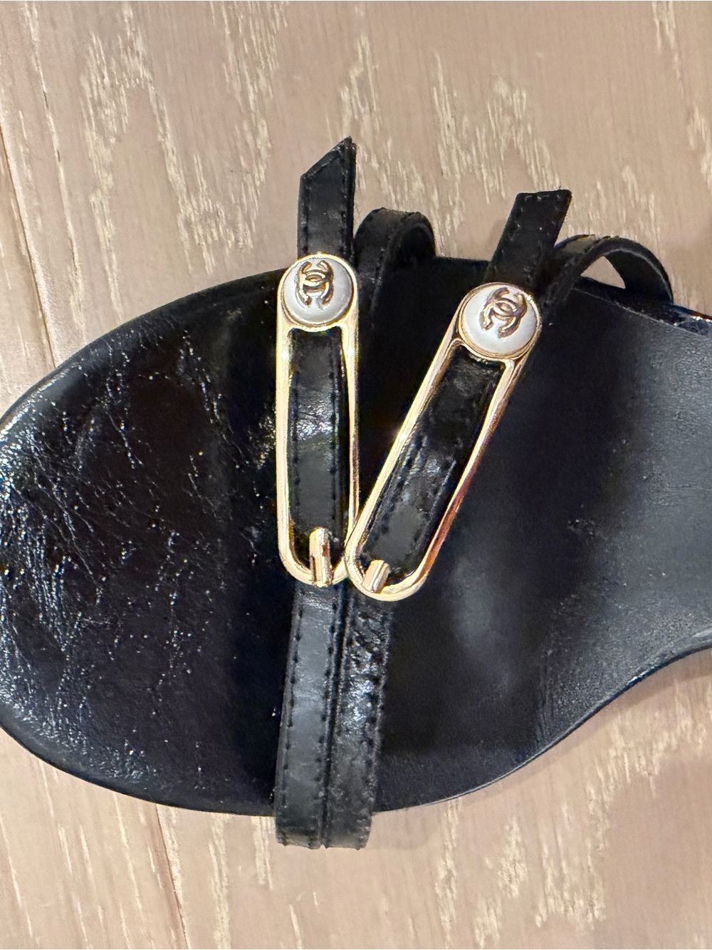 CHANEL Black Leather Open-Toe Heels with Gold-Tone Hardware - Picture 3 of 6